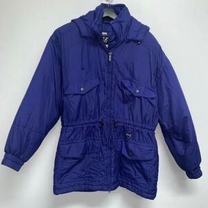 Vtg Tyrolia Skiwear By Head Womens Jacket Coat Full Zip Blue Size 10 Hood Nylon